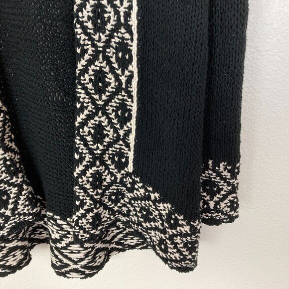 Lucky Brand Women's Long Open Front Cardigan Sweater Size M Black Tan - Picture 4 of 7